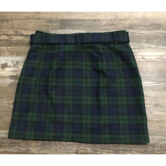 Loft Green Blue Plaid Belted Skirt Size 8 New with Tags - Picture 3 of 5